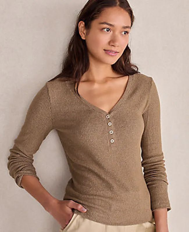 Ann Taylor Haven Well Within Brushed Rib Knit Long Sleeve Henley sold by Ann Taylor