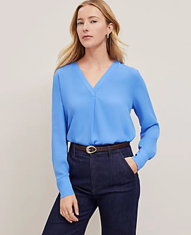 Ann Taylor Mixed Media V-Neck Top sold by Ann Taylor