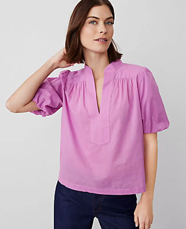 Ann Taylor Petite Puff Sleeve Popover Top sold by Ann Taylor