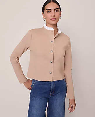 Ann Taylor Ruffle Neck Cardigan in Ponte sold by Ann Taylor product image thumbnail 3