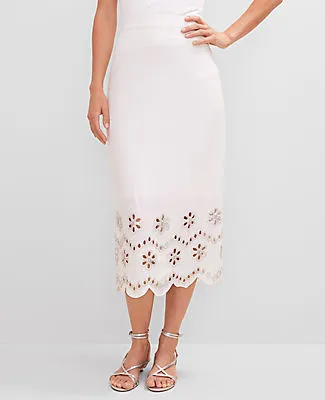 Ann Taylor Studio Collection Scalloped Linen Blend Midi Skirt sold by Ann Taylor product image thumbnail 2