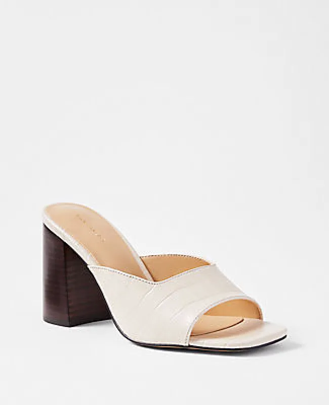 Ann Taylor Embossed Leather High Block Heel Mule Sandals sold by Ann Taylor