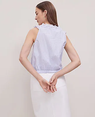 Ann Taylor Petite Weekend Collection Striped Eyelet Tie Neck Top sold by Ann Taylor product image thumbnail 2