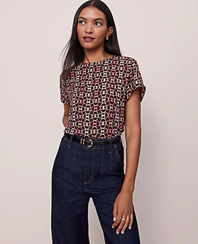 Ann Taylor Chain Link Mixed Media Crew Neck Tee sold by Ann Taylor