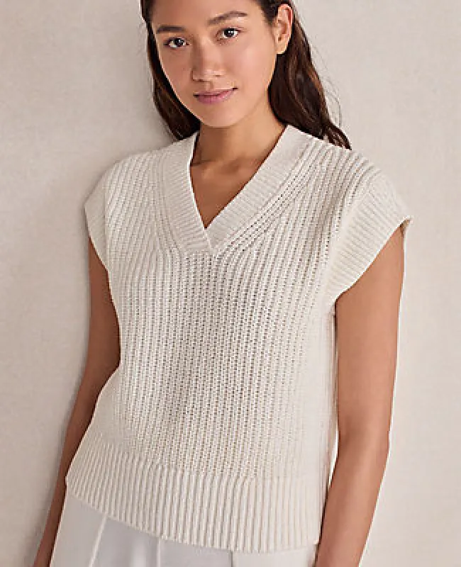 Ann Taylor Haven Well Within Organic Cotton Linen Shaker Stitch V-Neck Sweater sold by Ann Taylor