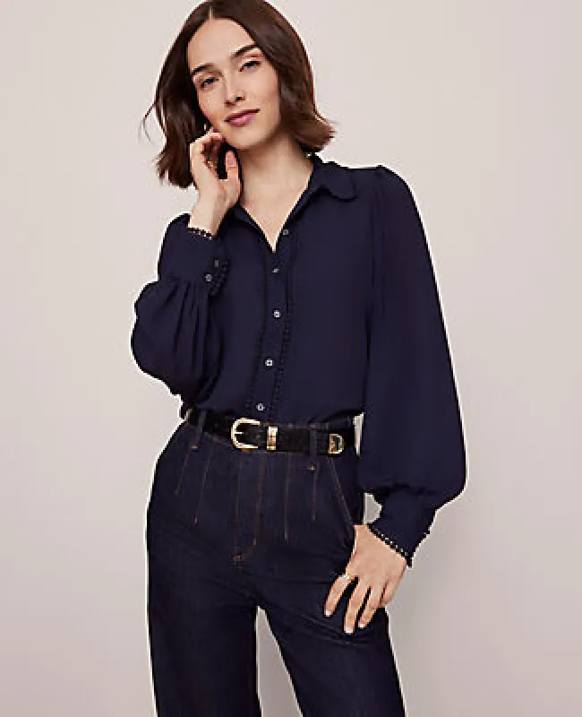 Ann Taylor Bobble Trim Collared Shirt sold by Ann Taylor