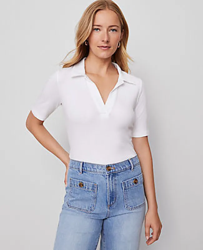 Ann Taylor Petite Weekend Collection Split Neck Polo Top sold by Ann Taylor