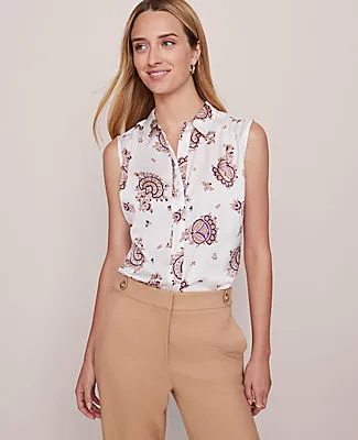 Ann Taylor Paisley Shirred Sleeveless Shirt sold by Ann Taylor