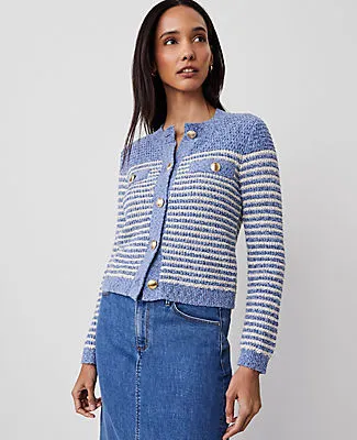 Ann Taylor Petite Denim Striped Sweater Jacket sold by Ann Taylor product image thumbnail 2