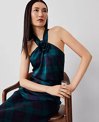Ann Taylor Petite Tartan Rosette Drape-Neck Halter Top sold by Ann Taylor product image thumbnail 4