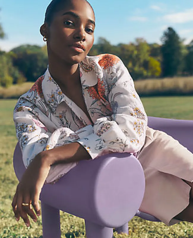 Ann Taylor Petite Linen Floral Top sold by Ann Taylor