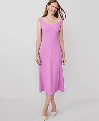 Ann Taylor The Petite Seamed Flare Dress in Fluid Crepe sold by Ann Taylor