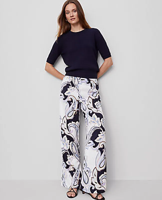 Ann Taylor The Petite Modern Wide-Leg Trouser Pant in Paisley Satin sold by Ann Taylor