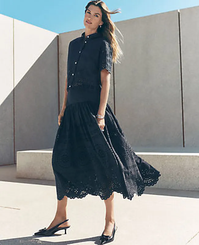 Ann Taylor Petite Eyelet Yoke Midi Skirt sold by Ann Taylor
