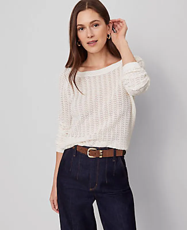 Ann Taylor Pointelle Boatneck Sweater sold by Ann Taylor