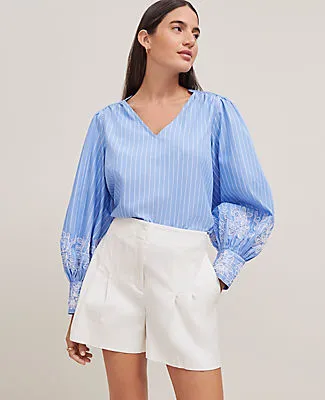 Ann Taylor Petite Striped Embroidered V-Neck Popover Top sold by Ann Taylor product image thumbnail 4