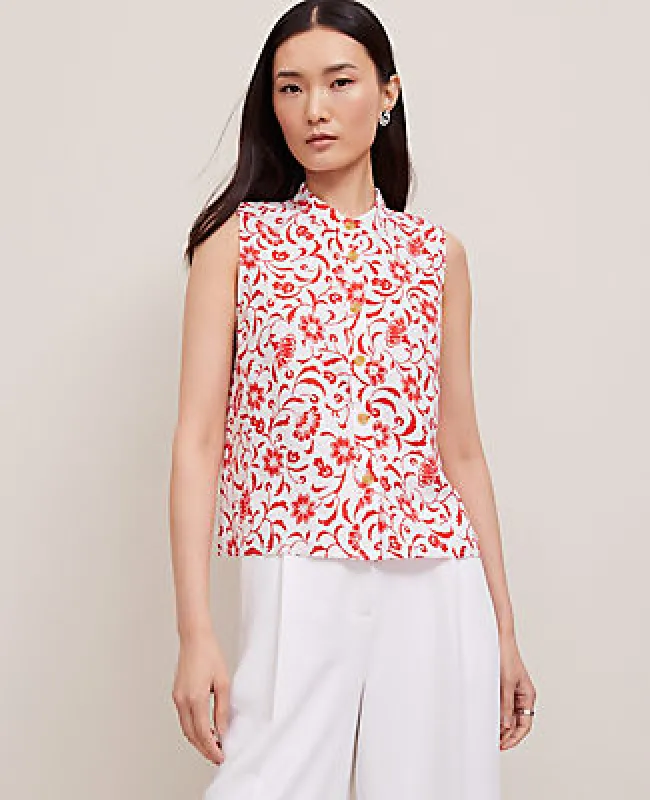 Ann Taylor Floral Linen Sleeveless Shirt sold by Ann Taylor