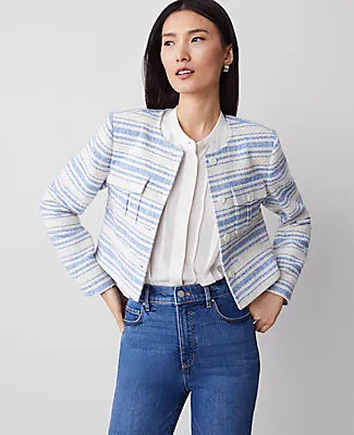 Ann Taylor Petite Striped Tweed Cropped Jacket sold by Ann Taylor product image thumbnail 2