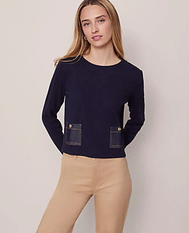 Ann Taylor Weekend Collection Denim Patch Pocket Pullover sold by Ann Taylor