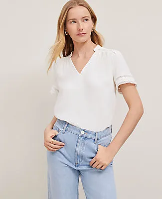 Ann Taylor Lace Trim Mixed Media Top sold by Ann Taylor