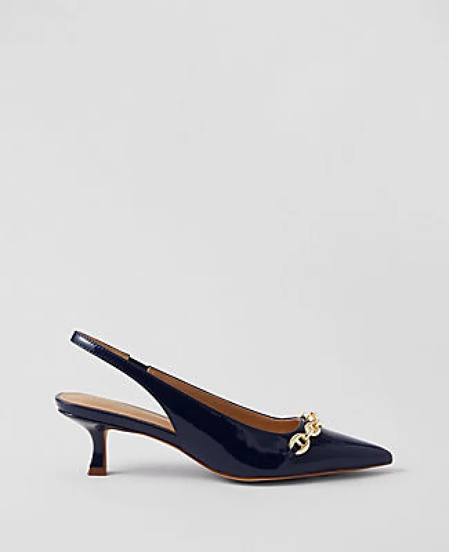 Ann Taylor Mariner Chain Patent Kitten Heel Pumps sold by Ann Taylor