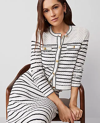Ann Taylor Textured Striped Pocket Cardigan sold by Ann Taylor product image thumbnail 3