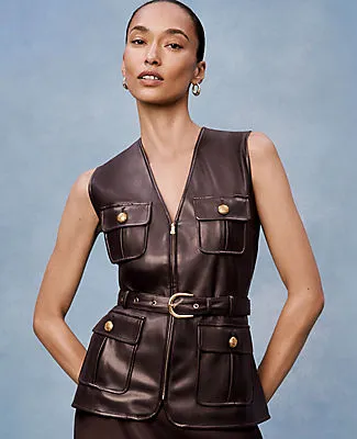 Ann Taylor Petite Belted Faux Leather Vest sold by Ann Taylor