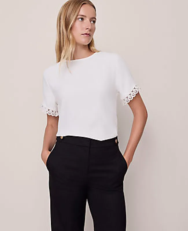 Ann Taylor Lace Trim Mixed Media Top sold by Ann Taylor