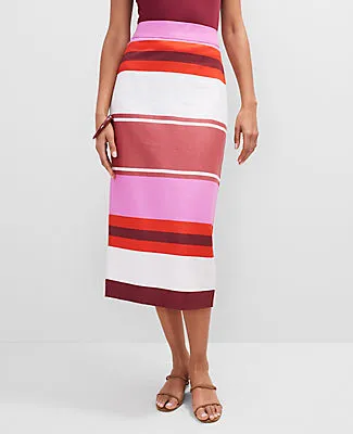 Ann Taylor Petite Striped Linen Blend Clean Midi Skirt sold by Ann Taylor product image thumbnail 2