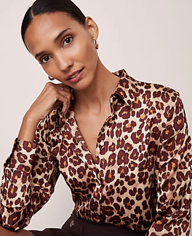 Ann Taylor Animal Print Satin Button Down Shirt sold by Ann Taylor
