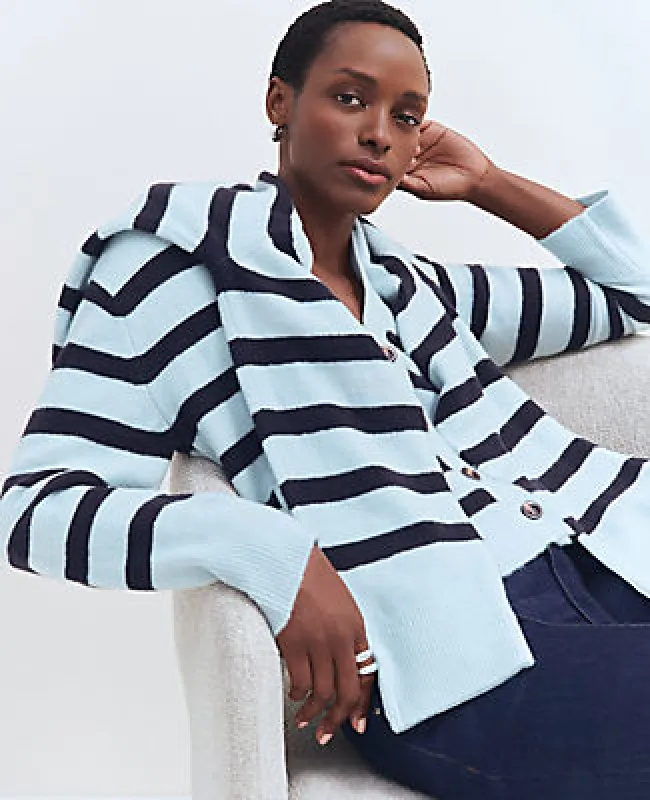 Ann Taylor Petite Weekend Collection Striped V-Neck Cardigan sold by Ann Taylor