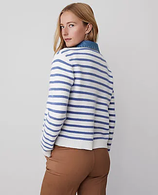 Ann Taylor Petite Weekend Collection Striped Denim Sweater Jacket sold by Ann Taylor product image thumbnail 2