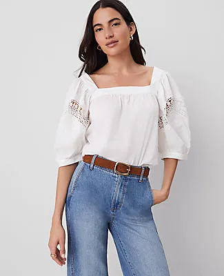 Ann Taylor Eyelet Puff Sleeve Blouse sold by Ann Taylor