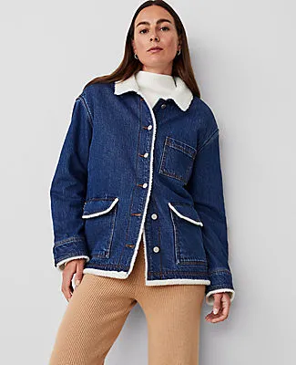 Ann Taylor Petite Weekend Collection Sherpa Lined Relaxed Carpenter Jacket sold by Ann Taylor product image thumbnail 2