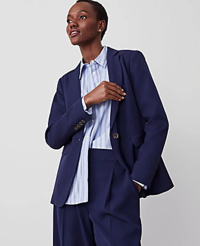 Ann Taylor The Petite Long One Button Notched Blazer in Textured Drape sold by Ann Taylor
