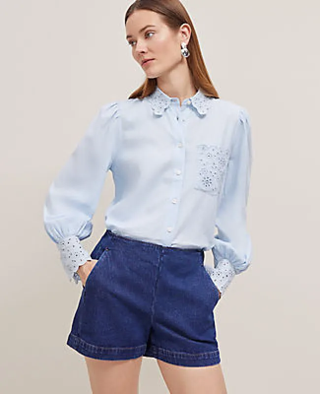 Ann Taylor Embroidered Linen Blend Pocket Shirt sold by Ann Taylor
