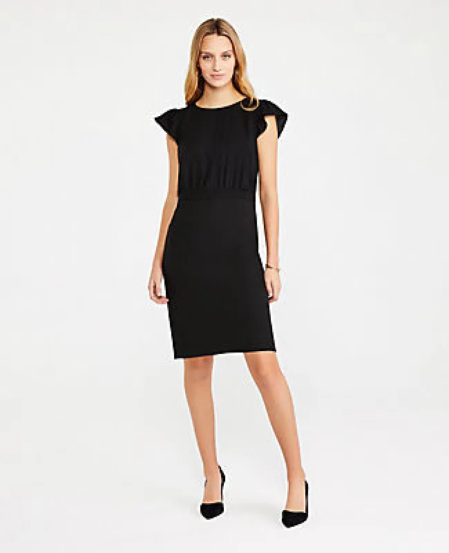 Ann Taylor The Petite Flutter Sleeve Sheath Dress in Seasonless Stretch sold by Ann Taylor