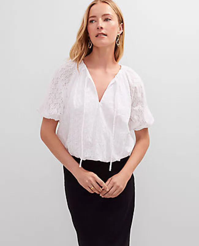 Ann Taylor Petite Eyelet Bubble Hem Blouse sold by Ann Taylor