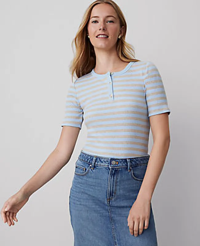 Ann Taylor Weekend Collection Striped Ribbed Henley Top sold by Ann Taylor