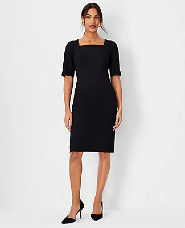 Ann Taylor The Petite Elbow Sleeve Square Neck Dress in Seasonless Stretch sold by Ann Taylor