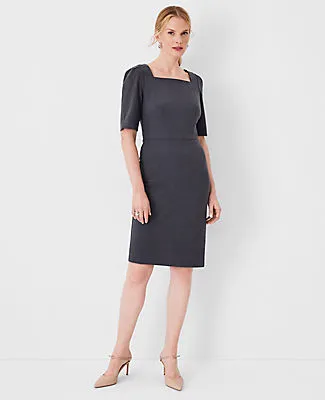Ann Taylor The Petite Elbow Sleeve Square Neck Dress in Seasonless Stretch sold by Ann Taylor