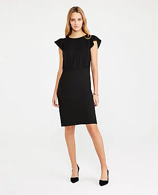 Ann Taylor The Petite Flutter Sleeve Sheath Dress in Seasonless Stretch sold by Ann Taylor