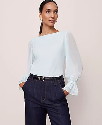 Ann Taylor Mixed Media Pleated Sleeve Top sold by Ann Taylor