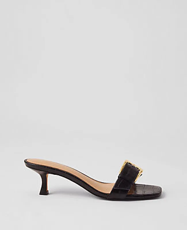 Ann Taylor Chunky Buckle Embossed Kitten Heel Sandals sold by Ann Taylor
