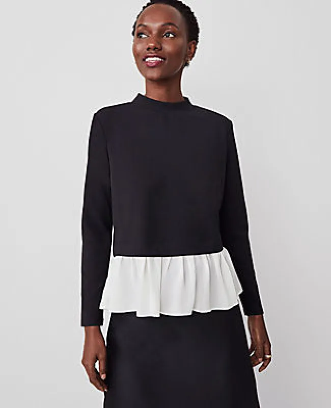 Ann Taylor Petite Ruffle Hem Mixed Media Top sold by Ann Taylor