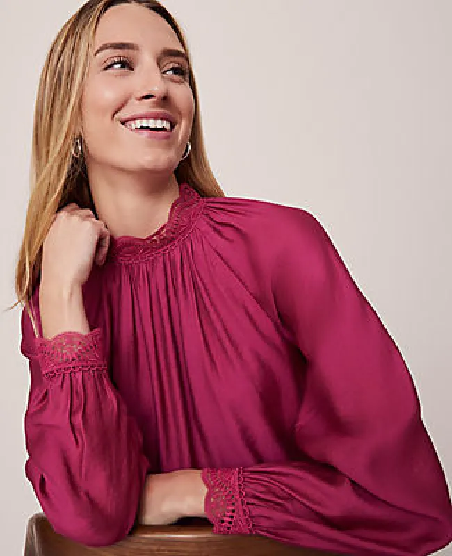 Ann Taylor Petite Lace Trim Blouse sold by Ann Taylor