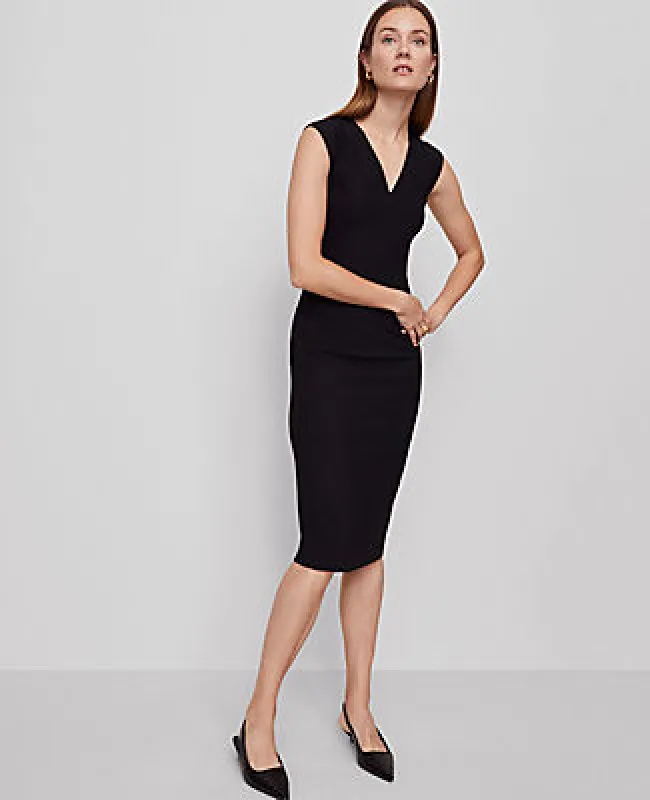 Ann Taylor The Petite Seamed V-Neck Sheath Dress in Bi-Stretch sold by Ann Taylor