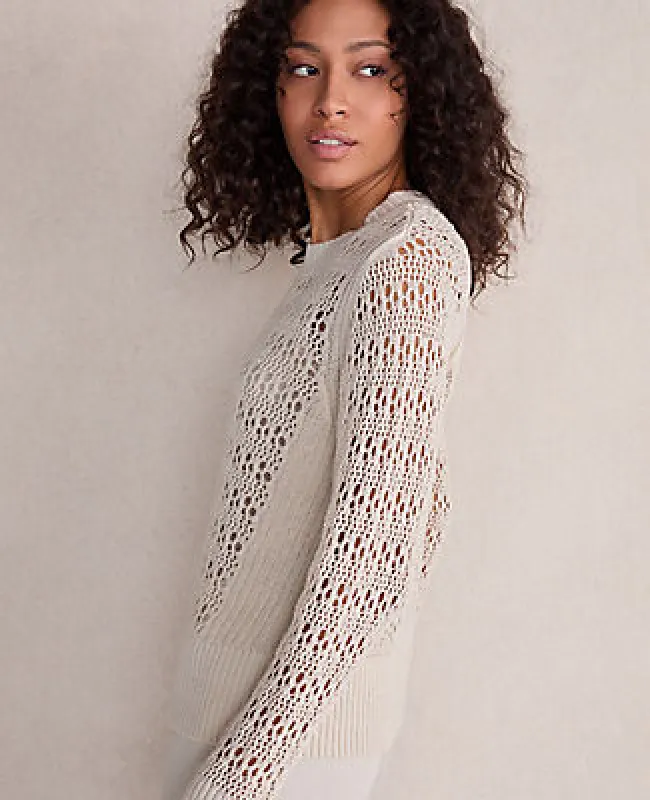 Ann Taylor Haven Well Within Organic Cotton Linen Open Stitch Crewneck Sweater sold by Ann Taylor
