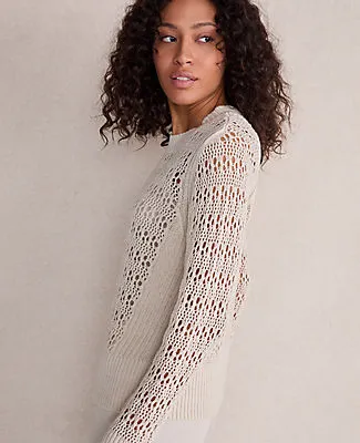 Ann Taylor Haven Well Within Organic Cotton Linen Open Stitch Crewneck Sweater sold by Ann Taylor