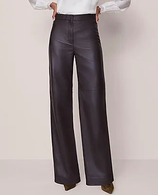 Ann Taylor Studio Collection The Petite Straight Pant in Leather sold by Ann Taylor product image thumbnail 3